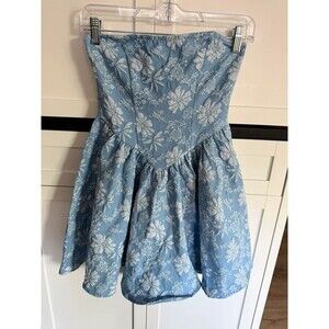 Blue Floral Strapless Mini Dress – Shein XS
